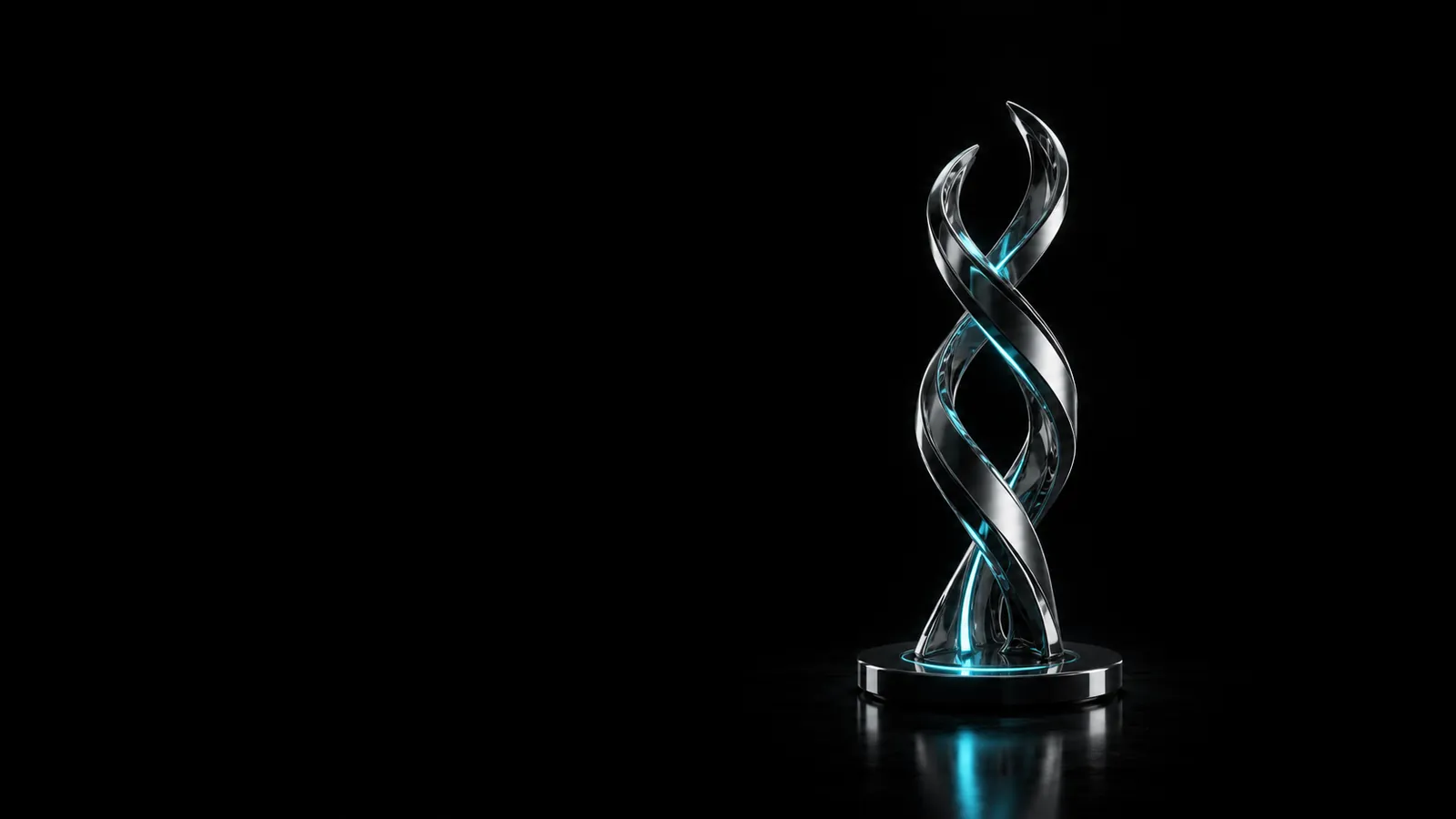 Two chrome ribbons twisting into one column, for the two founders of Lets Elevate