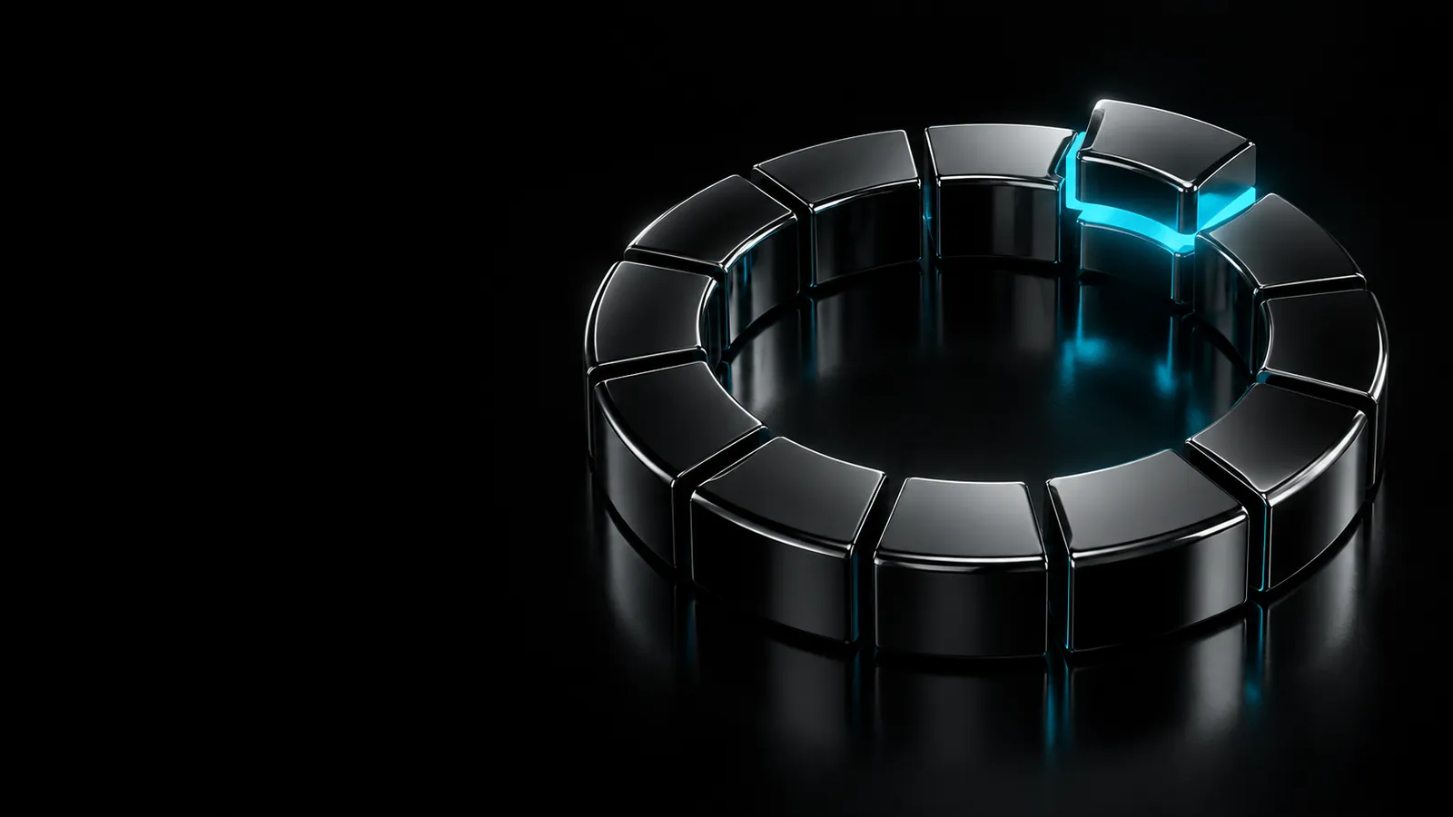 A segmented black chrome ring with one segment lit cyan, for B2B appointment setting
