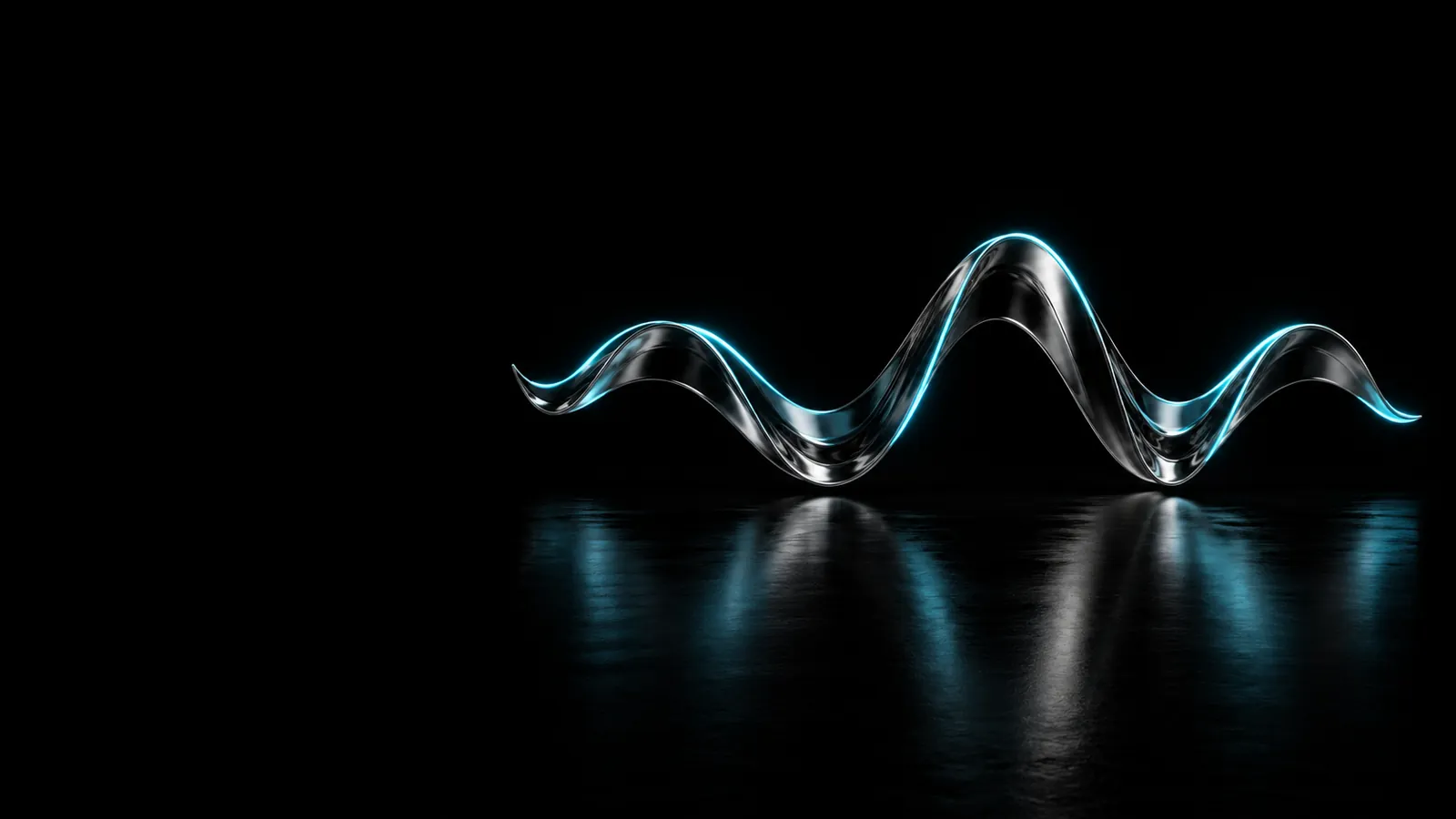 A chrome ribbon rippling like a sound wave with cyan light on its crests, for B2B telemarketing