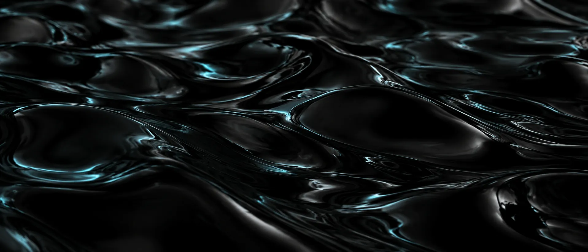Rippled liquid black chrome with faint cyan reflections